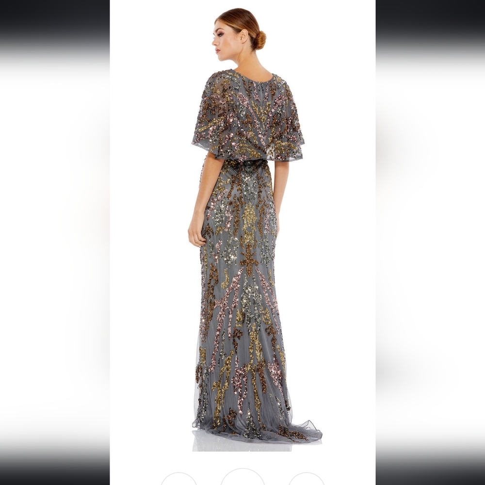 CAPE SLEEVE EMBELLISHED EVENING GOWN MAC DUGGAL